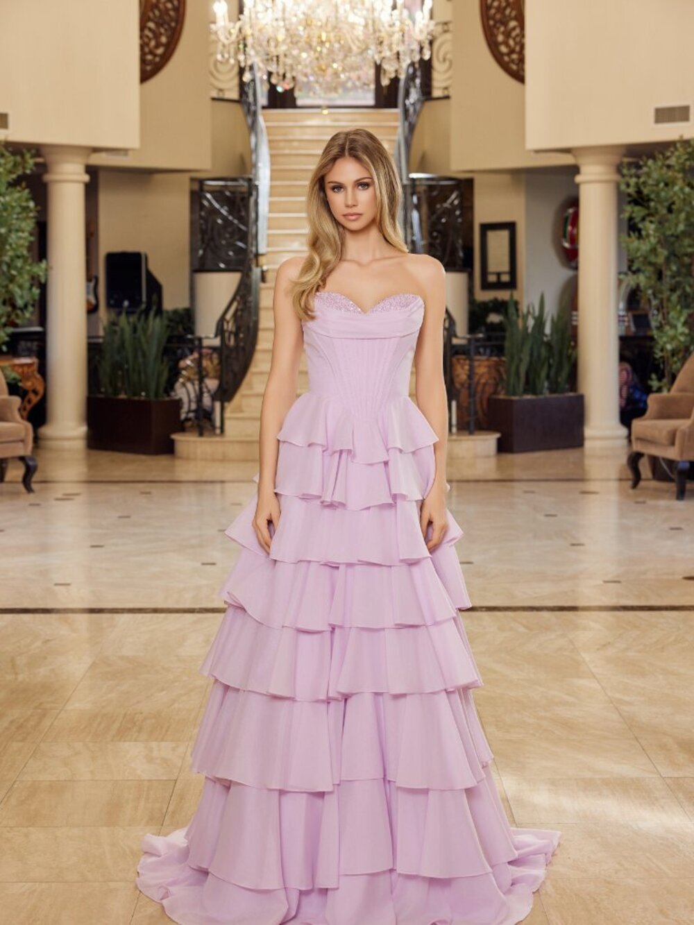 New Pastel Pink Fashion Forward Long Prom Gown w/ Ruffled Skirt NX Y1806